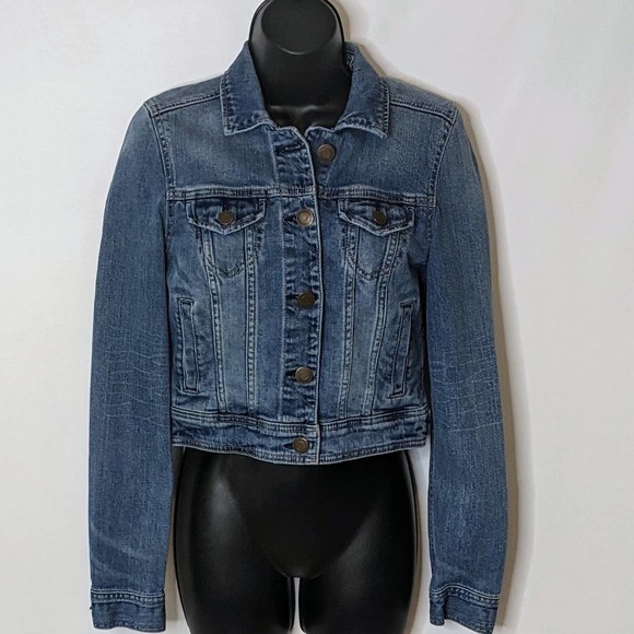 American Eagle Cropped Medium Blue Cotton Blend Denim Jacket Women's Size S/P - Picture 1 of 5